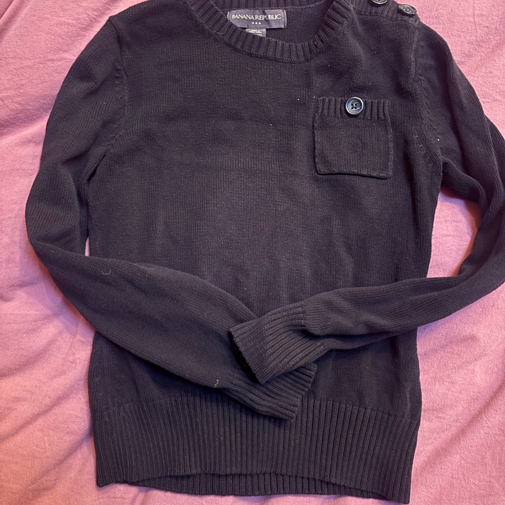 Banana Republic Black Crewneck Sweater with Button Detail